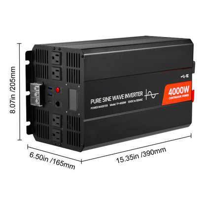 4000W Pure Sine Wave Power Inverter, 12V to 120V, LCD, USB, for RV Truck