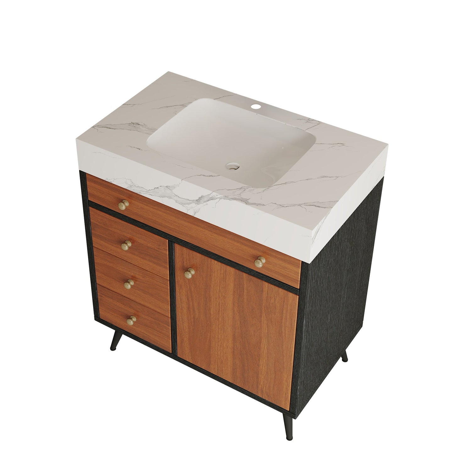 Modern Free-Standing Bathroom Vanity with Ceramic Sink & Sintered Stone Top