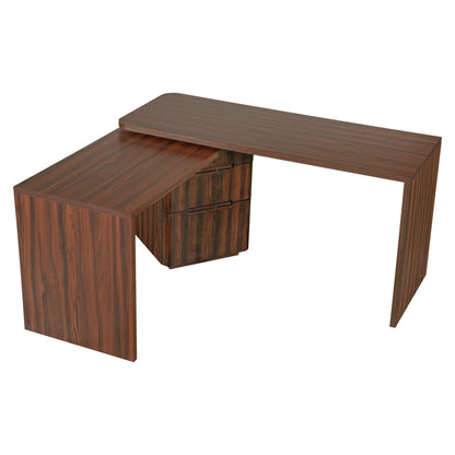 90' Modern L Shaped Desk in Walnut with 3 Drawers,360deg Wood Rotating Desk,Exe...