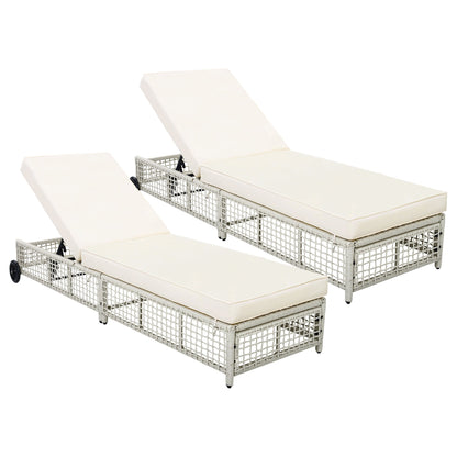 Outdoor Lounge Chair, 5-Position Adjustable Rattan Chaise with Cushion and