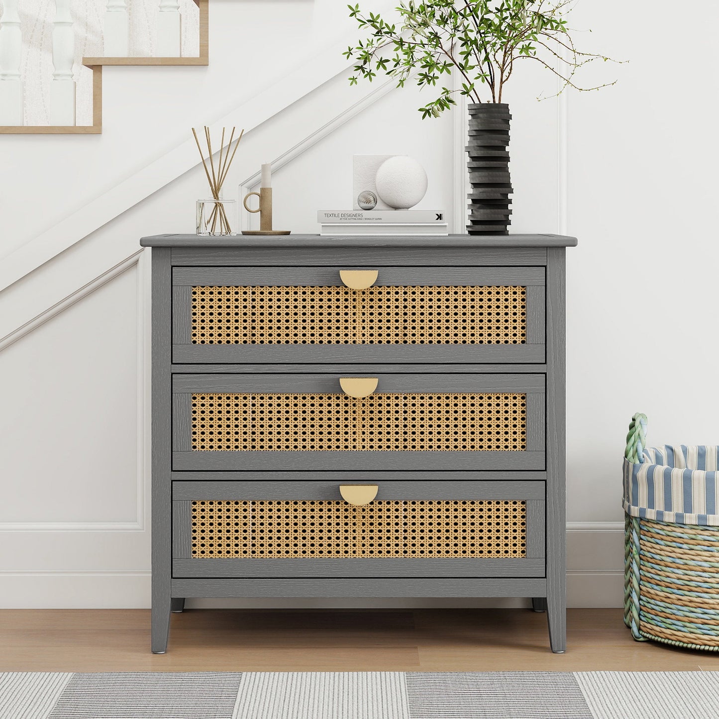 3-Drawer Cabinet - Natural Rattan - Suitable for Bedroom, Living Room, or Study