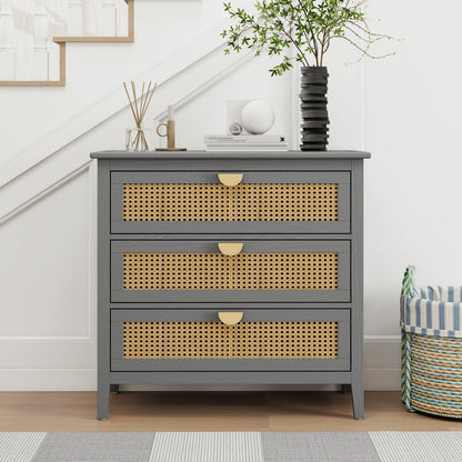 3-Drawer Cabinet - Natural Rattan - Suitable for Bedroom, Living Room, or Study