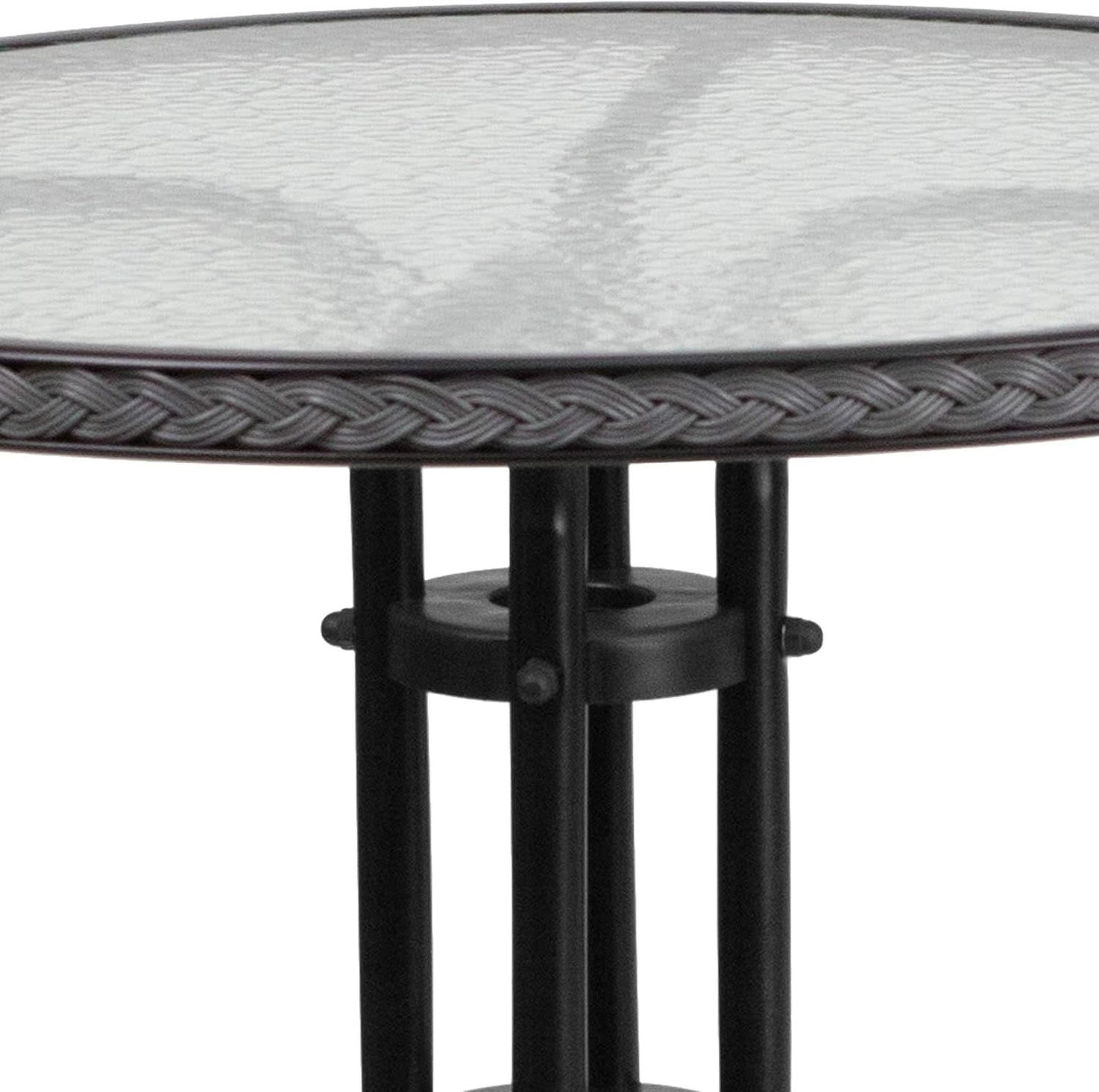 3-Piece Patio Dining Set With Round Glass Table And Stackable Rattan Chairs Gray