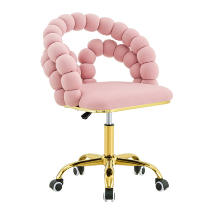 Pink Velvet Bubble Vanity Chair with Gold Base, 360 Swivel Height Adjustable