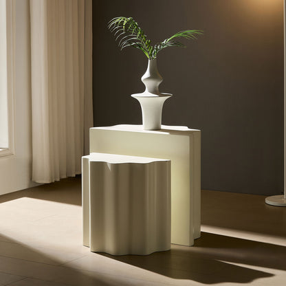 Set of 2 Wavy Edge Fiberglass Side Tables, Modern Design, No Assembly