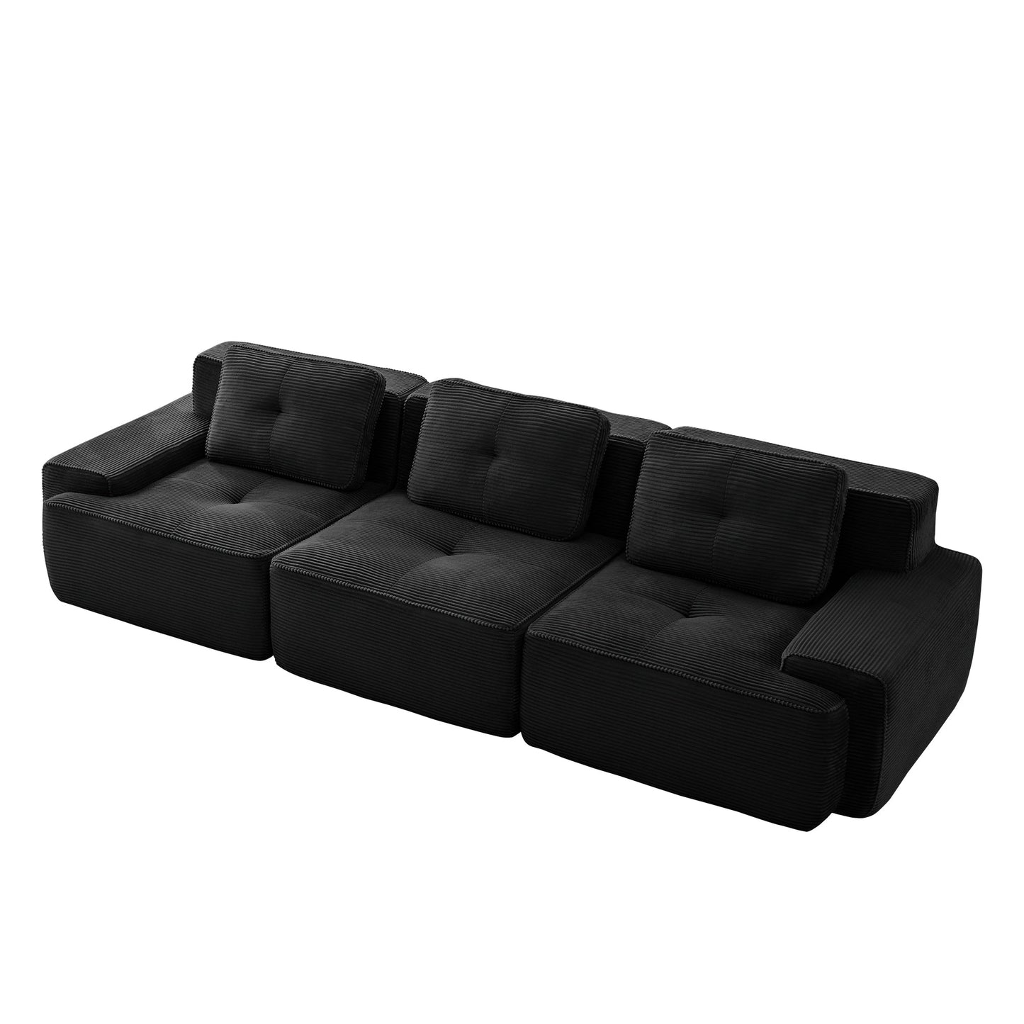Sectional Sofa Modular Corduroy Black 3 Seat Tufted No Assembly
