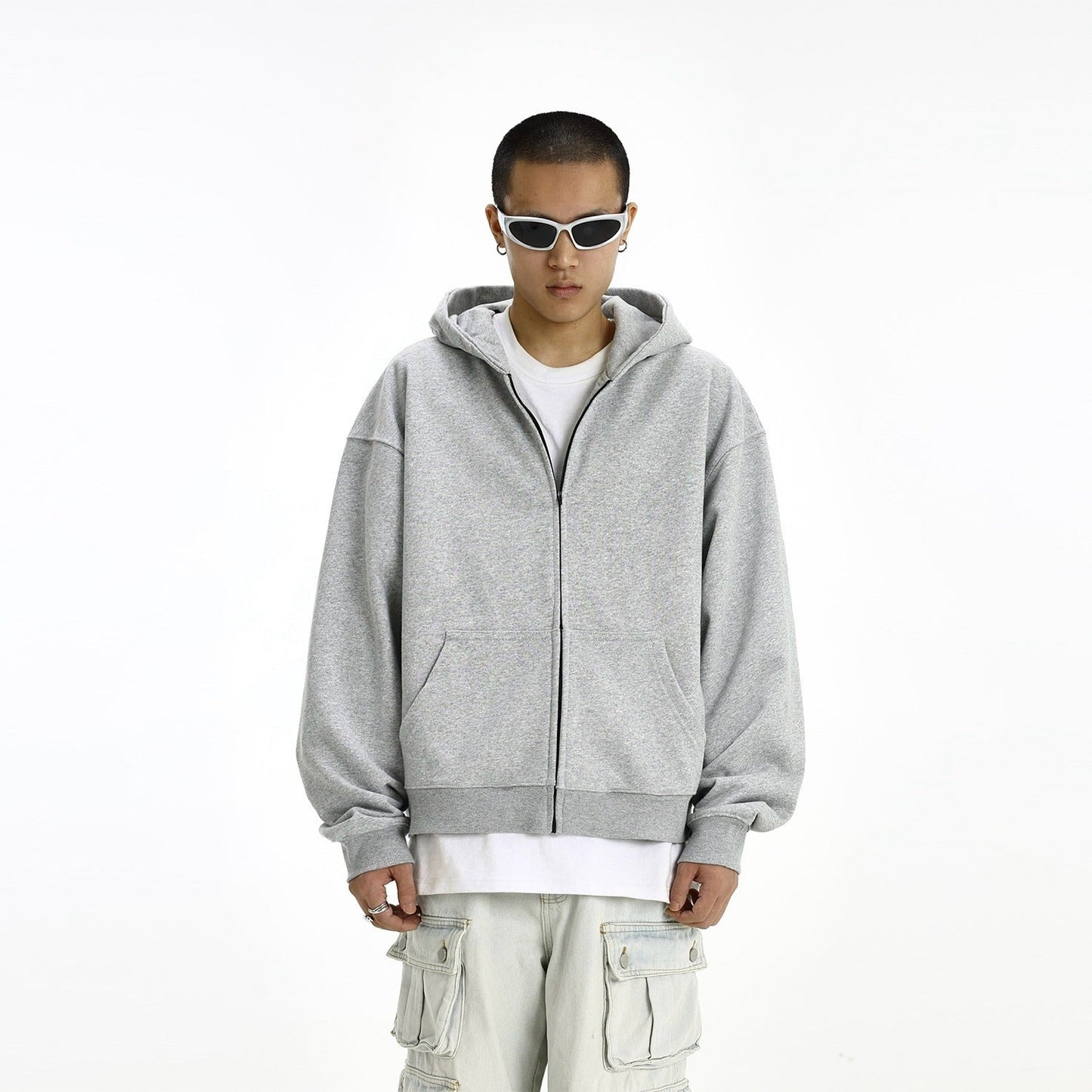 Fashionable Hooded Cardigan Layered Sweatshirt Mens Trendy Hoodie
