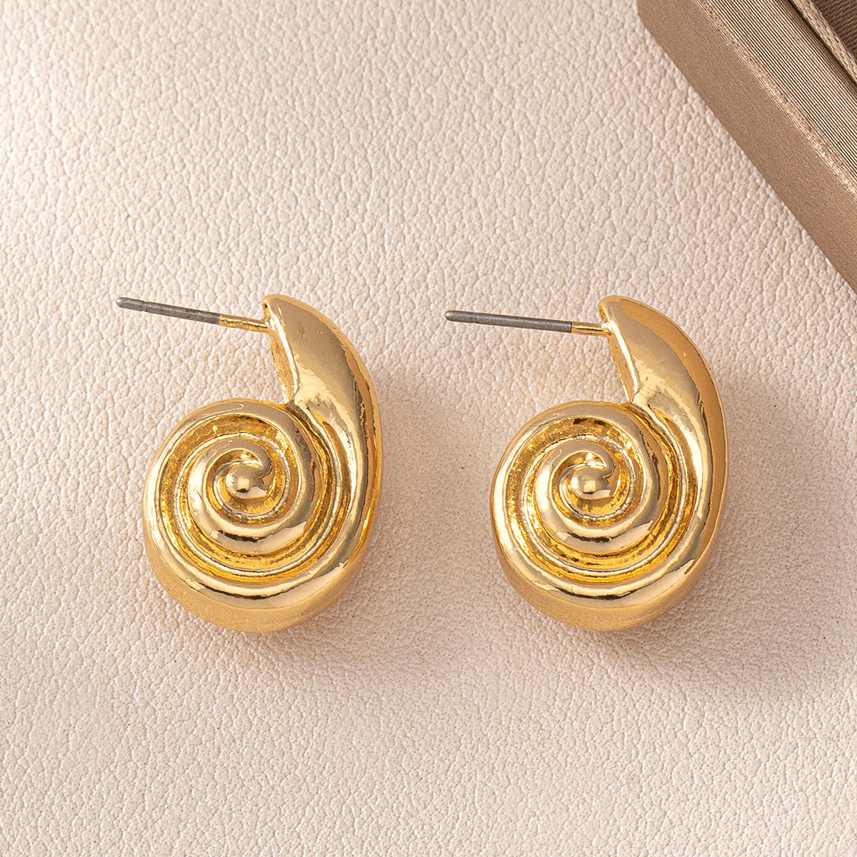 Retro Convex Spiral Gold Earrings - European American Middle Eastern Style Hoop Drop Studs