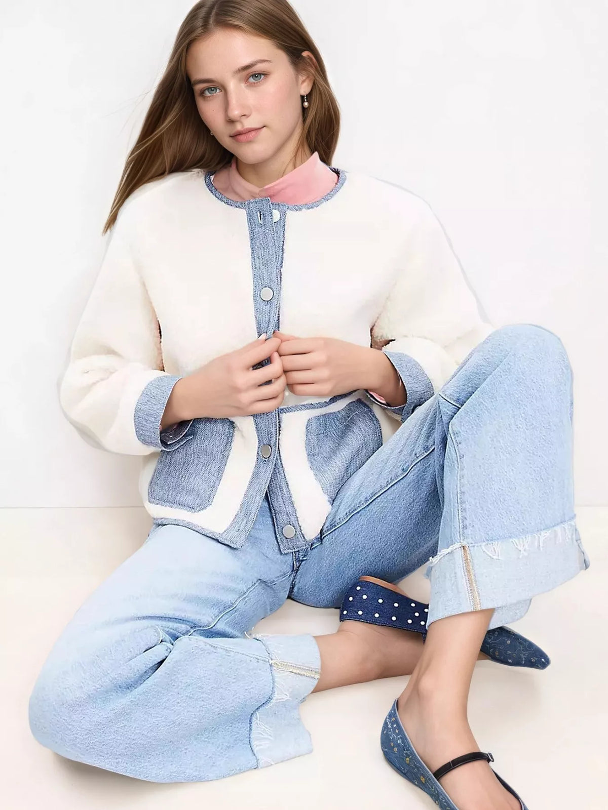 Contrast Trim Teddy Jacket
