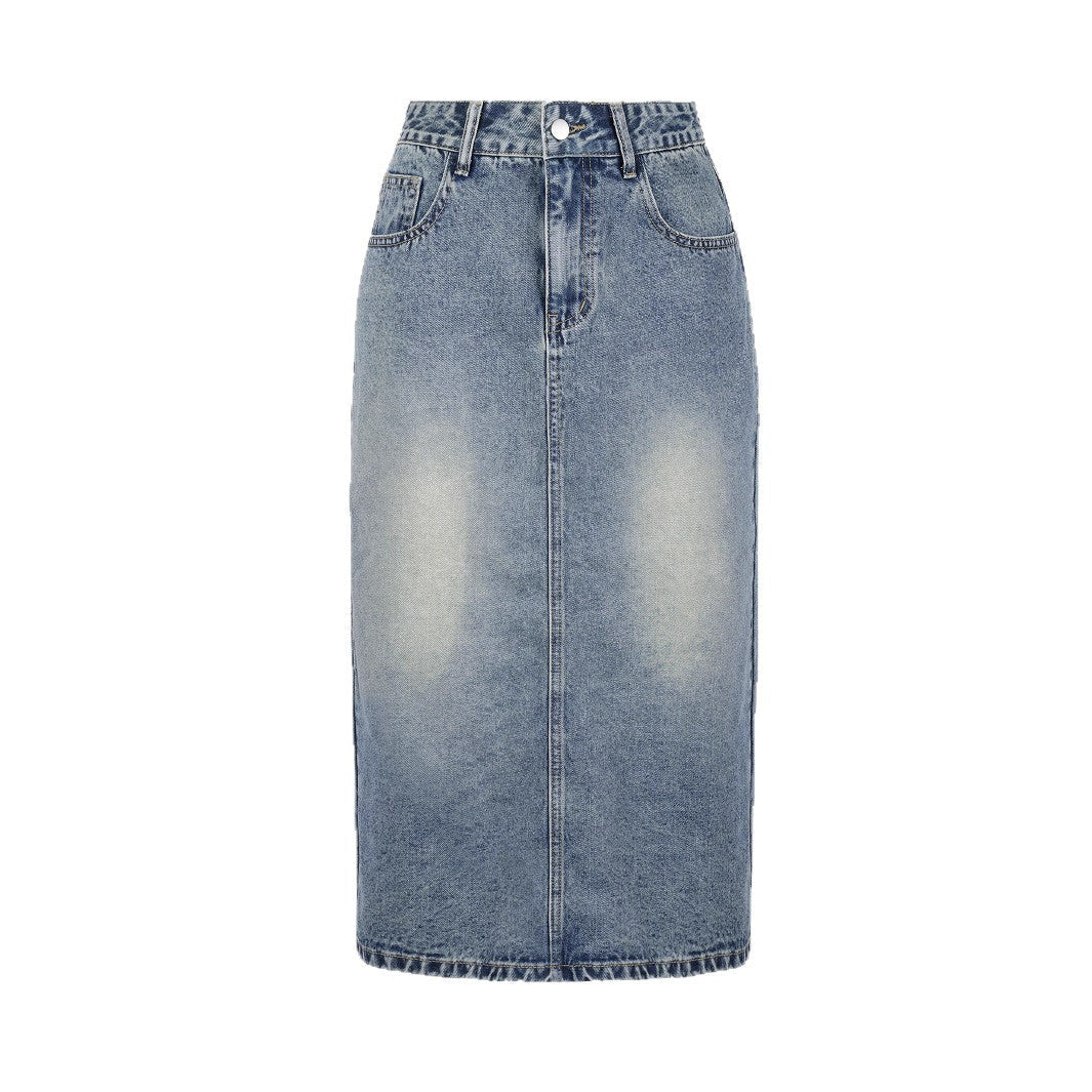 Retro Light-blue Figure-flattering A-line Skirt