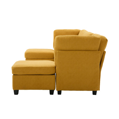 Sectional Sofa U-Shape 6 Seat Mustard Yellow Storage Ottoman
