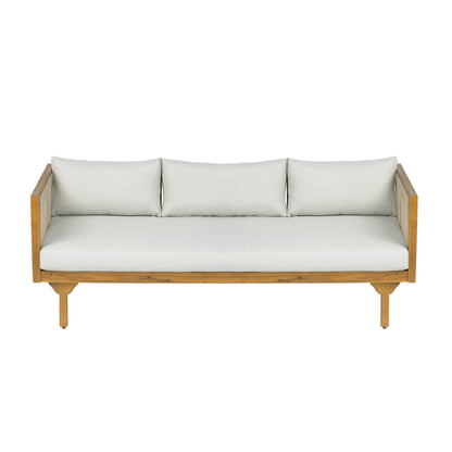Outdoor Daybed Set Acacia Wood Rope 3 Seater Chaise Lounge