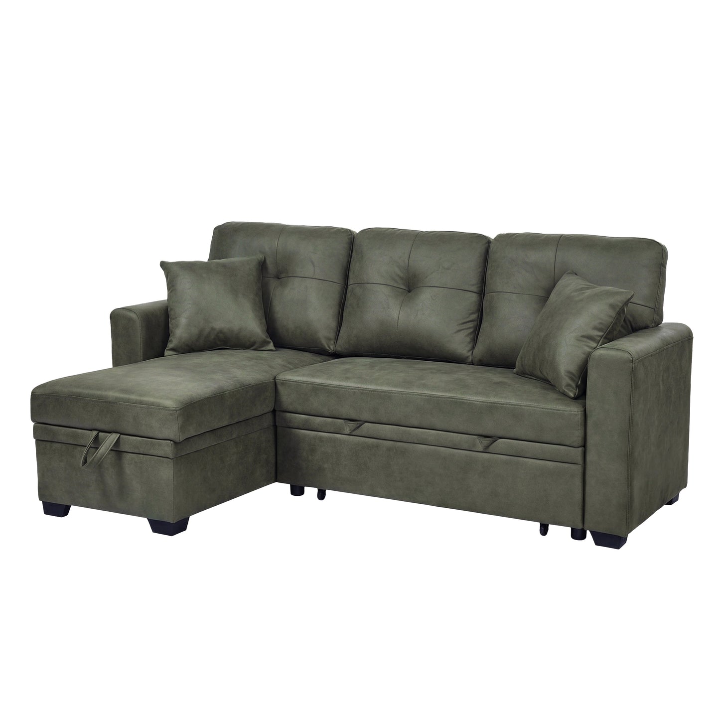 Sectional Sofa L-Shape Olive Green Sleeper 71