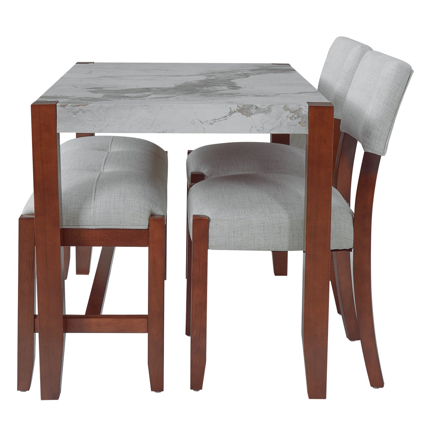 4-Piece Dining Set, 1 Marble-Look Table with 2 Upholstered Chairs and 1 Bench