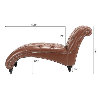 Brown PU Tufted Armless Chaise Lounge with Foam Seating and Birch Legs