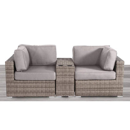 Outdoor Loveseat Set Gray Wicker 3 Piece Cupholder