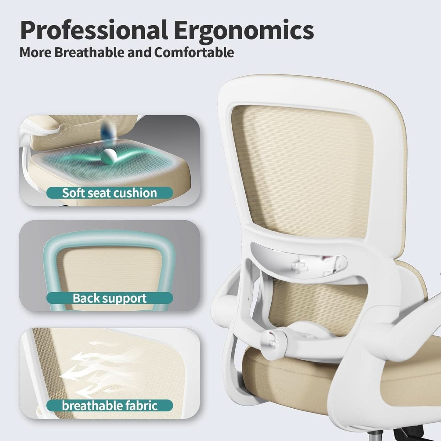 Ergonomic Office Chair With Mesh Back 330 Lb Capacity Beige