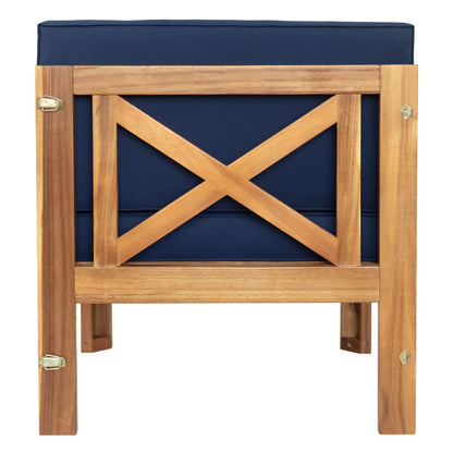 Outdoor Patio Sectional Set Acacia Wood Natural Blue Cushions 5 Piece