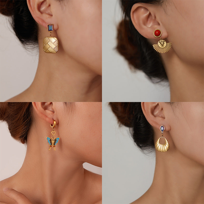 CL European And American Geometric Square Tassel Hollow Butterfly Stainless Steel Earrings