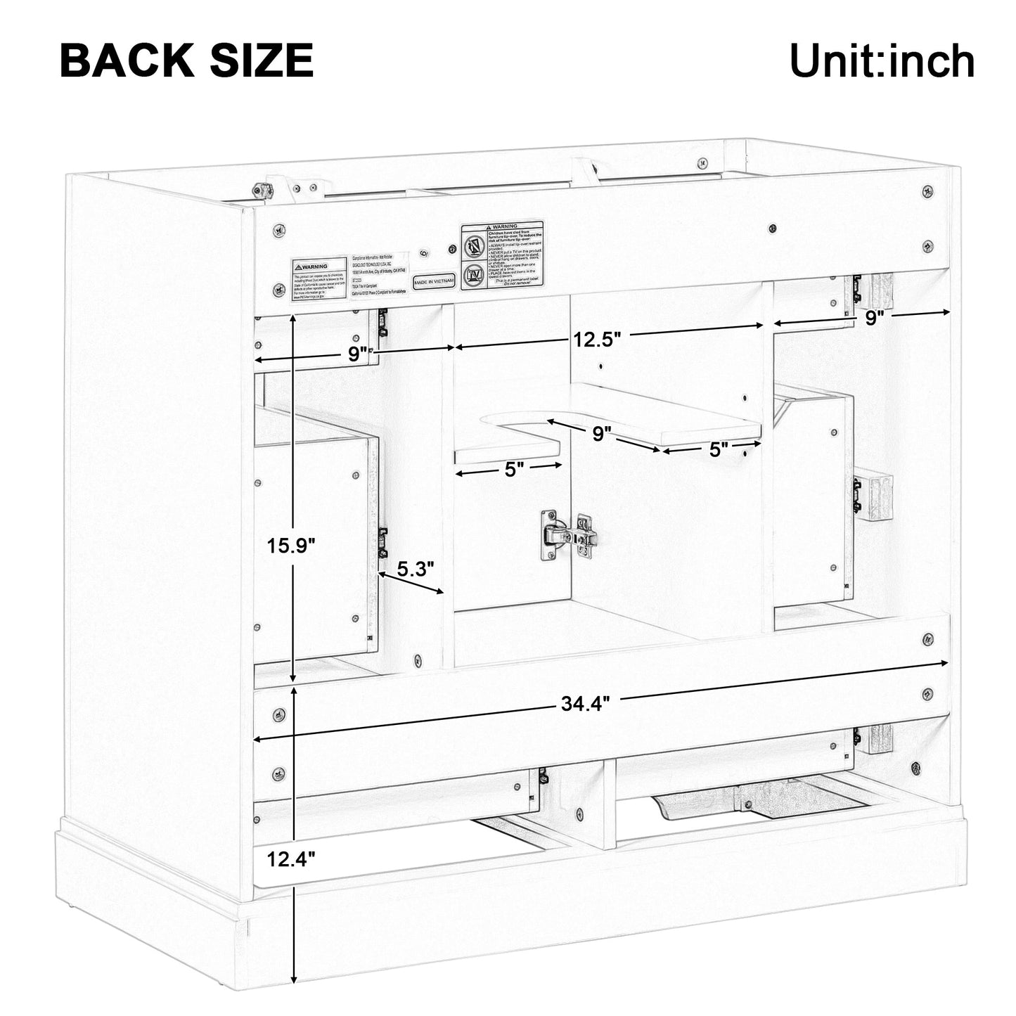 36' Bathroom Vanity with Sink Combo, Six Drawers, Multi-Functional Drawer Div...