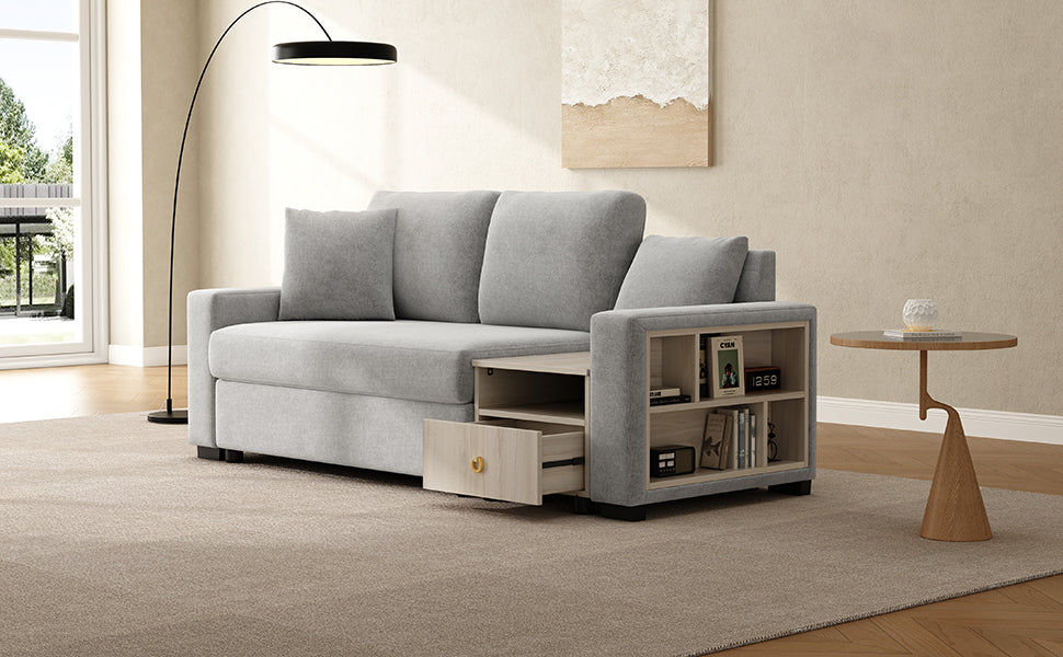 Sofa Modular Chenille Gray 2 Seat Center Console Storage Armrests 79 In