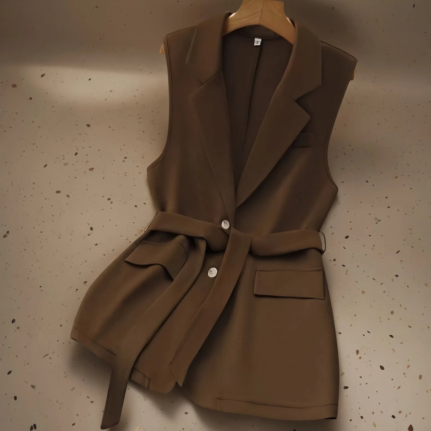 Womens Solid-Color Blazer-Style Loose-Fit Vest With Ties