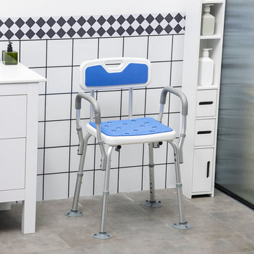 Shower Chair EVA Padded Back Arms Aluminum 299 LB 6-Level Adjustable Blue