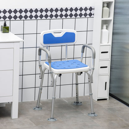 Shower Chair EVA Padded Back Arms Aluminum 299 LB 6-Level Adjustable Blue