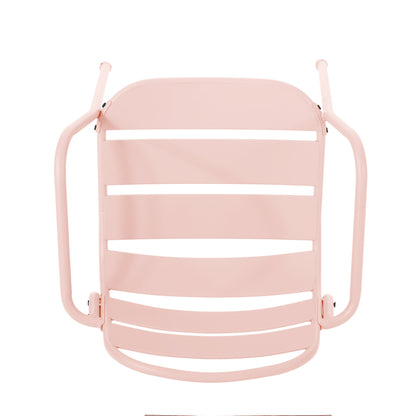 Outdoor Bistro Set 3 Piece Iron Matte Pink Slat Chairs