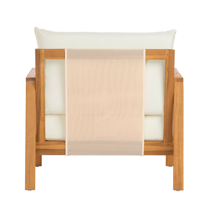 Outdoor Sofa Set Acacia Wood Textilene Teak Beige 4 Piece Seats 4