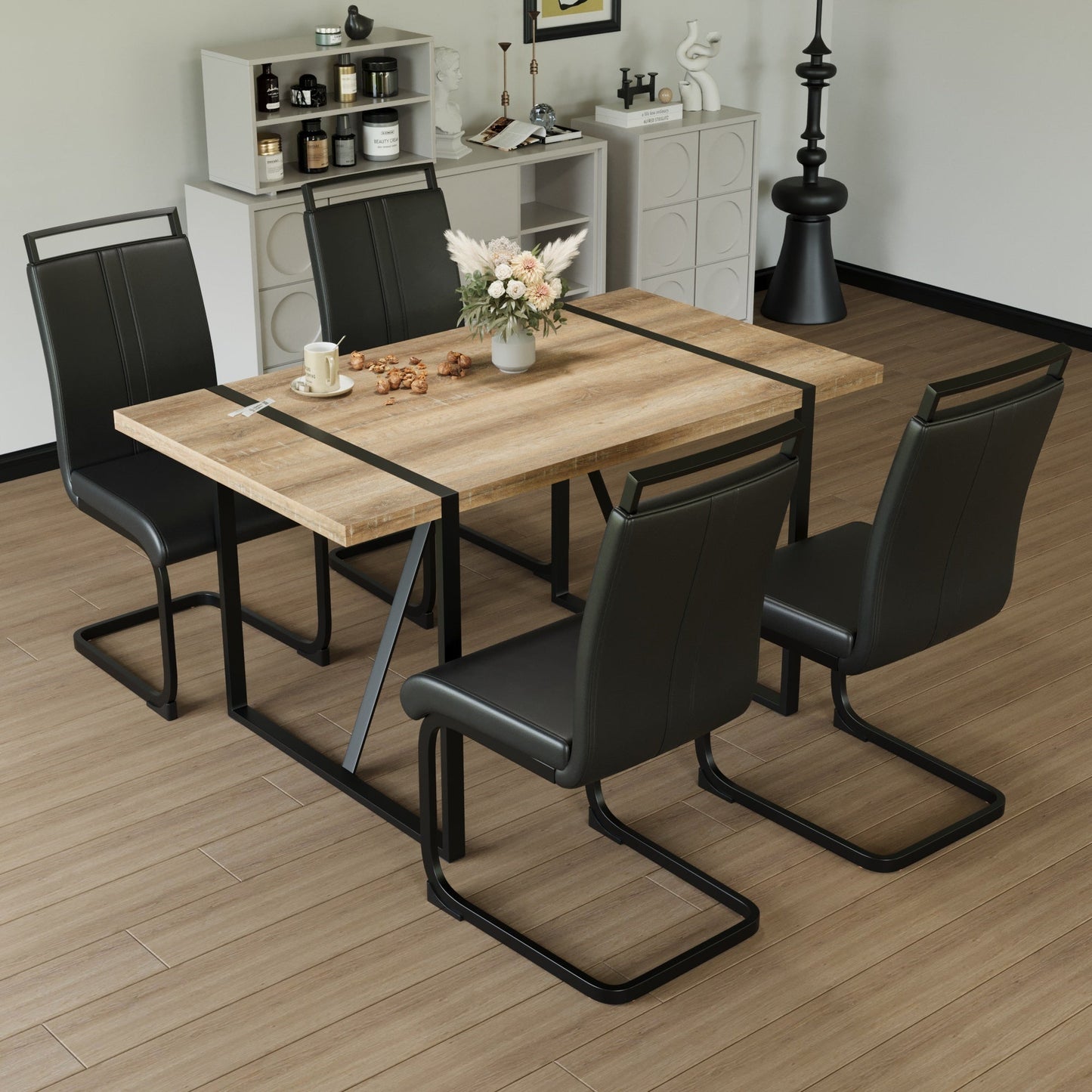 55 ' dining table modern rural industrial rectangular MDF wood set and PU
