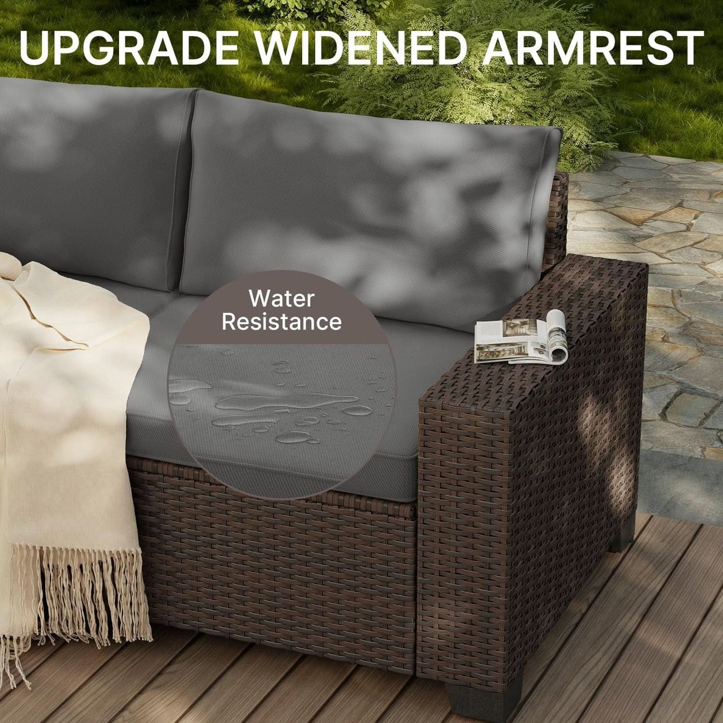 Outdoor 6-Piece Wicker Sectional Sofa Set with Cushions
