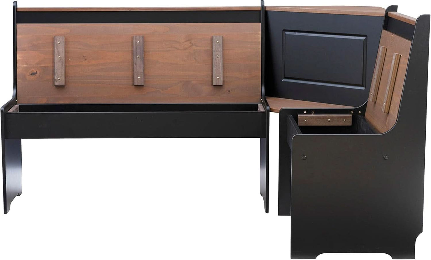 Black Pecan Five Seat Dining Set With Storage Benches