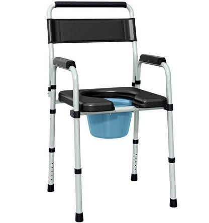 Commode Chair Adjustable 7-Level Steel Black 331 LB Foldable Removable Bucket