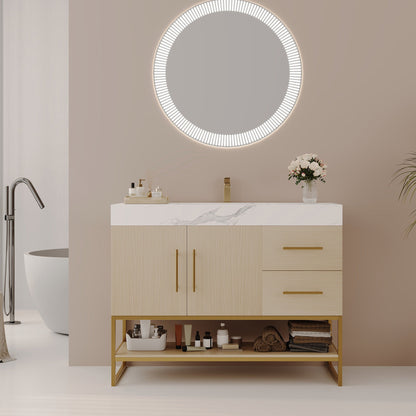 36' Modern Free-Standing Bathroom Vanity with Seamless Ceramic Sink & Sintere...