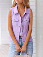 Full Size Button Down Raw Hem Sleeveless Denim Jacket Plus Size