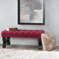Ottoman Bench Button Tufting Half-Circle Legs, Red Fabric, 41x17x16.75