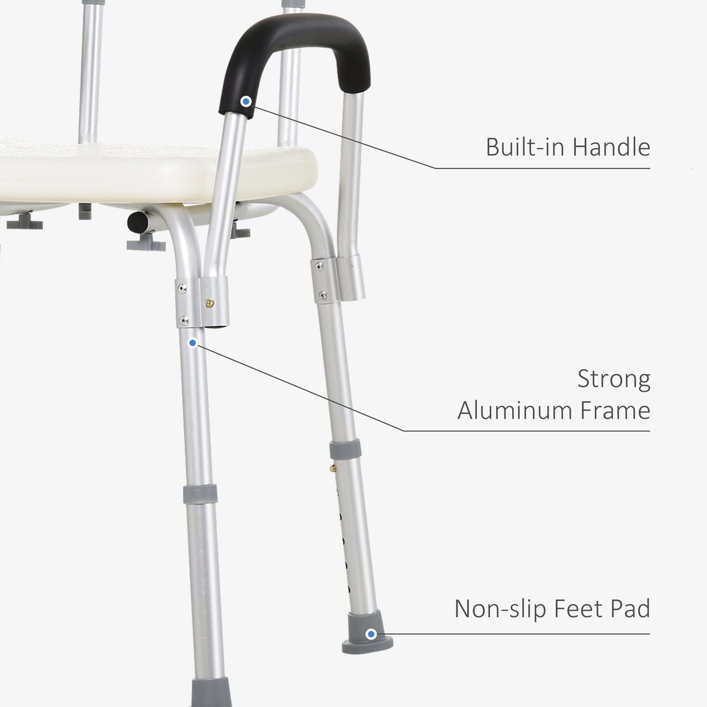 Shower Chair Adjustable Aluminum Removable Armrests Lightweight Portable 7 LB