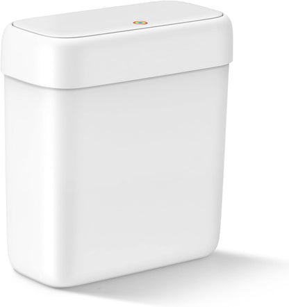 MOPALL Small Bathroom Trash Can with Lid, 2.6 Gallons / 10 L Slim Plastic Garbage Bin with Pop-Up Lid, Mini Waste Basket Can Dog Proof for Kitchen, Bedroom, Office, Laundry, Toilet, Rv, White