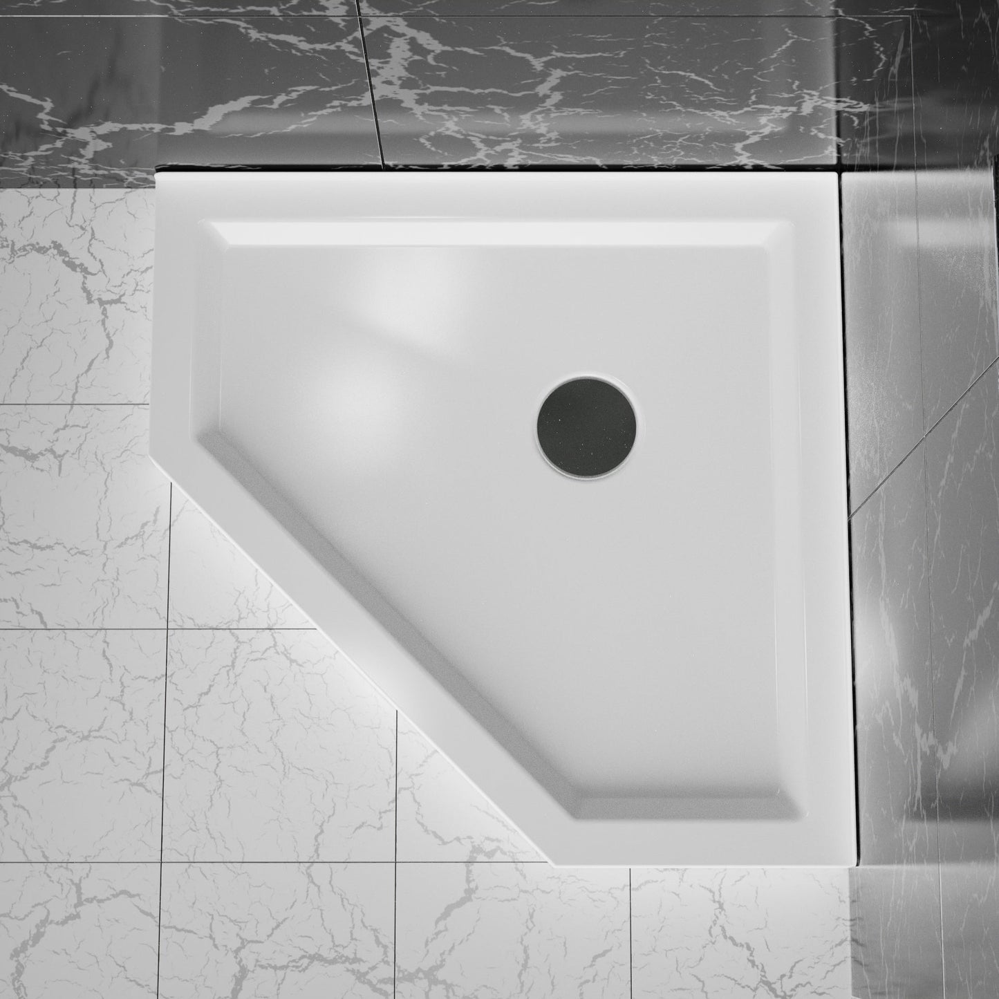 Neo-Angle Corner Drain Shower Base White Acrylic 36x36x3.5 in