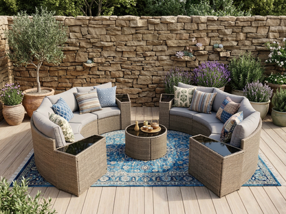 Outdoor Sectional Set PE Rattan Steel Light Gray 13pc