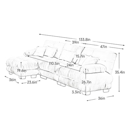 Sectional Sofa L-Shape Chenille Light Coffee 3 Seat Convertible Ottoman