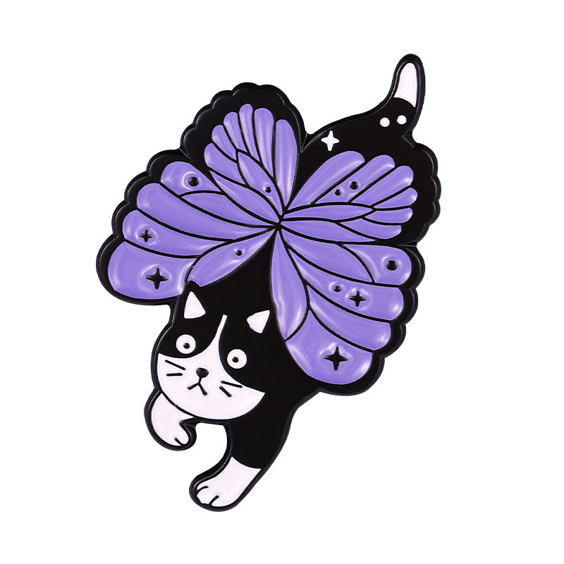 Purple Cat With Butterfly Wings Alloy Brooch Cute Accessory For Clothes And Bags