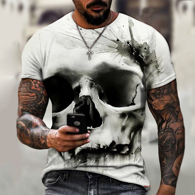 European And American Summer Dark Horror Skull 3D-Printed Mens Short-Sleeve T-Shirt