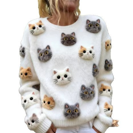 New Flannel Printed Christmas Sweet Crew-Neck Top With Snowman Design