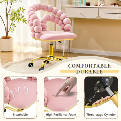 Pink Velvet Bubble Vanity Chair with Gold Base, 360 Swivel Height Adjustable