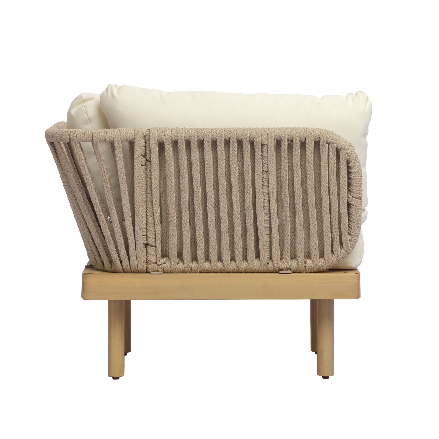 Outdoor Sectional Set Acacia Wood Rope L-Shape Beige 6 Piece