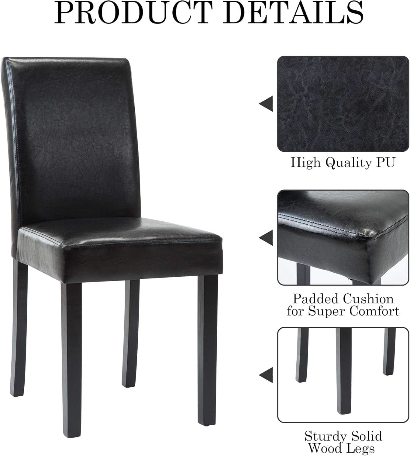 Modern PU Upholstered Dining Chairs Black Cushioned Seats