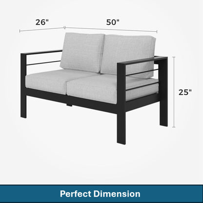 Outdoor Patio Set Aluminum Black Light Gray Olefin 5 Piece Seats 7