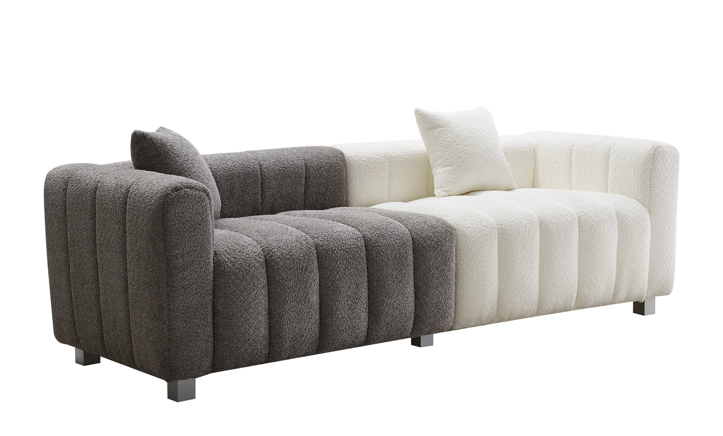 Sofa Modular Velvet Teddy White Gray 3 Seat Metal Legs 87 In 750 LB